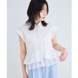裾レース切替 襟付きフレンチスリーブブラウス/接触冷感・イージーケア | VIS  | 詳細画像9 