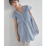 サックス(48) | 【洗える】ゆるVネックシャーリングシャツブラウス | VIS 