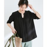 ブラック(01) | 【防シワ】【2WAY】フロントタック5分袖ブラウス | VIS 