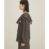 【セットアップ対応】【洗える】モノグラムフリルシャーリングブラウス | VIS  | 詳細画像15 