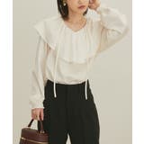 【セットアップ対応】【洗える】モノグラムフリルシャーリングブラウス | VIS  | 詳細画像2 