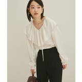 【セットアップ対応】【洗える】モノグラムフリルシャーリングブラウス | VIS  | 詳細画像3 