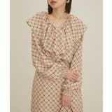 【セットアップ対応】【洗える】モノグラムフリルシャーリングブラウス | VIS  | 詳細画像6 