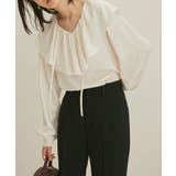 キナリ(16) | 【セットアップ対応】【洗える】モノグラムフリルシャーリングブラウス | VIS 