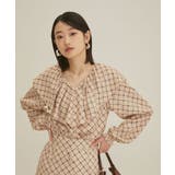 ベージュ(27) | 【セットアップ対応】【洗える】モノグラムフリルシャーリングブラウス | VIS 