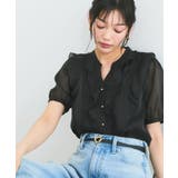 ブラック(01) | 【洗える】シアーラッフルフリル半袖ブラウス | VIS
