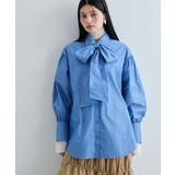 サックス(48) | リボン付きバックシャーリングシャツ | VIS