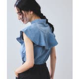 【UVケア/洗える】ラッフルデザインデニムブラウス | VIS  | 詳細画像15 