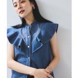 【UVケア/洗える】ラッフルデザインデニムブラウス | VIS  | 詳細画像4 