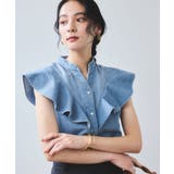 サックス(48) | 【UVケア/洗える】ラッフルデザインデニムブラウス | VIS 