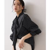 ブラック系(02) | チェック＆デニムアソートボウタイリボン付きスタンドカラーシャツ | VIS 