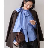 サックス(48) | チェック＆デニムアソートボウタイリボン付きスタンドカラーシャツ | VIS 