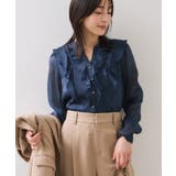 ネイビー(40) | シアーラッフルブラウス/イージーケア | VIS