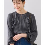 チャコール(06) | 割線フリルブラウス/イージーケア | VIS