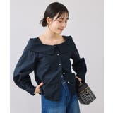 ネイビー(40) | オフショルライクロングスリーブブラウス/イージーケア | VIS