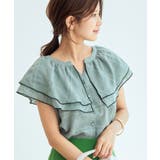 ライトグリーン(33) | 【WEB限定】ラッフルフリル配色メローブラウス | VIS
