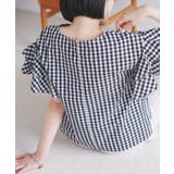 ブラック系(02) | 【WEB限定】袖フリルアソート柄半袖ブラウス【洗える】 | VIS 