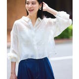 ホワイト系(11) | 【WEB限定】花柄刺繍シャイニーシアーシャツ | VIS 