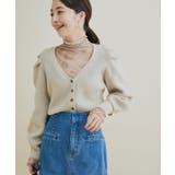 パワショルボリュームスリーブ片畦Vネックカーディガン | VIS | 詳細画像1