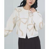 リボンモチーフジャガードカーディガン/イージーケア | VIS  | 詳細画像1 