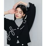 ブラック(01) | 【WEB 一部店舗限定】リボンコード刺繍Vネックカーディガン【セットアップ対応】 | VIS 