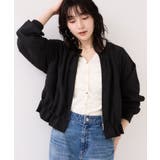 ブラック(01) | 美easyリネンライクジップ裾フリルブルゾン/イージーケア・接触冷感 | VIS 