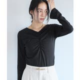 ブラック(01) | シャーリングギャザーカットソー | VIS