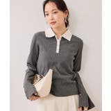 グレー(07) | バイカラーポロ襟カットソー/イージーケア | VIS 