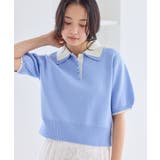 サックス(48) | ダブルカラー半袖ポロニットトップス/WEB限定カラー | VIS 