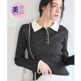 チャコール(06) | ダブルカラーポロニットトップス | VIS