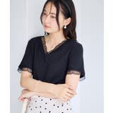 ブラック(01) | レーストリムVネックTシャツ/汗ジミ加工 | VIS 