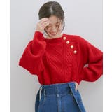 レッド(60) | 【洗える】メタル釦ケーブルニット【sustainable】 | VIS 