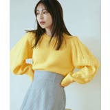イエロー(80) | 【洗える】ケーブルボリューム袖ニットプルオーバー【sustainable】 | VIS