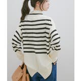 【洗える】ボーダー＆無地バックスリットニット【sustainable】 | VIS  | 詳細画像1 