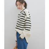 【洗える】ボーダー＆無地バックスリットニット【sustainable】 | VIS  | 詳細画像4 