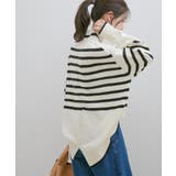 【洗える】ボーダー＆無地バックスリットニット【sustainable】 | VIS  | 詳細画像5 