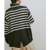 【洗える】ボーダー＆無地バックスリットニット【sustainable】 | VIS  | 詳細画像8 