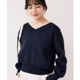 ネイビー(40) | Vネックレースプルオーバー | VIS 