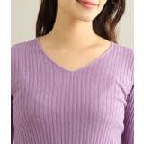 カシミヤタッチワイドリブ編みVネックプルオーバー | VIS  | 詳細画像4 