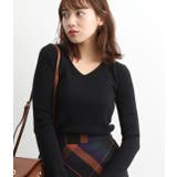 ブラック(01) | カシミヤタッチワイドリブ編みVネックプルオーバー | VIS 