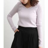 ラベンダー(52) | カシミヤタッチワイドリブ編みVネックプルオーバー | VIS 