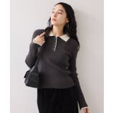 チャコール(06) | ダブルカラーポロニットトップス | VIS 