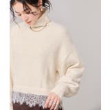 オフホワイト(15) | ラメフェザー裾レースハイネックニット | VIS 