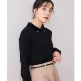 ブラック(01) | ビジュー付きシャギーカラーニットトップス | VIS 