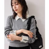 ライトグレー(08) | ビジュー付きシャギーカラーニットトップス | VIS 