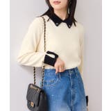 ホワイト(10) | ビジュー付きシャギーカラーニットトップス | VIS 