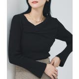 ブラック(01) | アシメねじれデザインリブニット | VIS