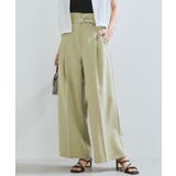 ライトグリン(33) | 【新色追加】【防シワ/接触冷感】ベルトディテールタックワイドスラックスパンツ | VIS 