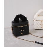 ブラック(01) | ファーハンドルキルティング&ツイードバニティバッグ/2WAY | VIS