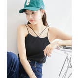 ブラック(01) | コード使いカップ付きリブキャミインナー | ROPE' PICNIC